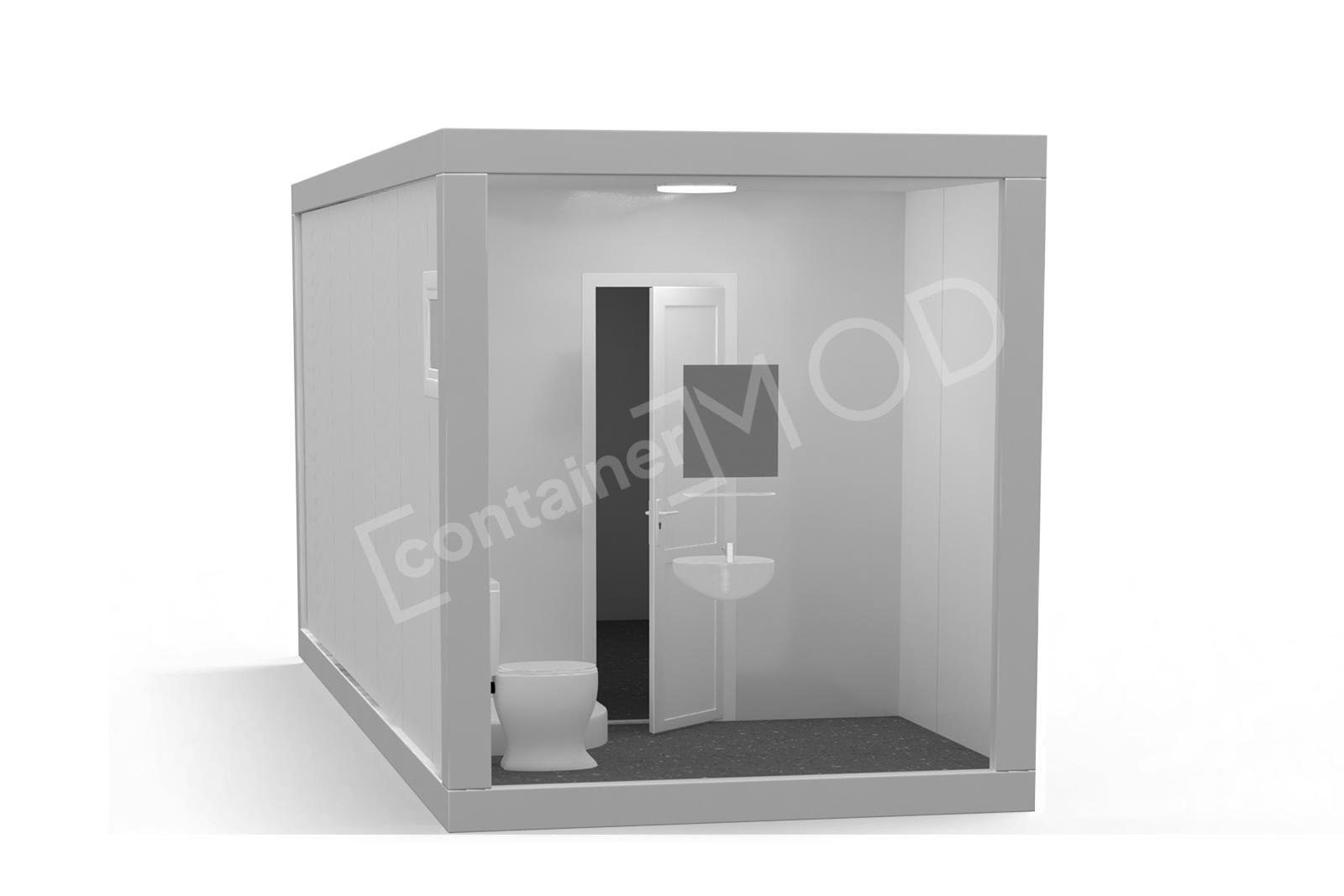 Container de Locuit 6m cu WC si Cabina Dus Alb 2 Geamuri ContainerMod