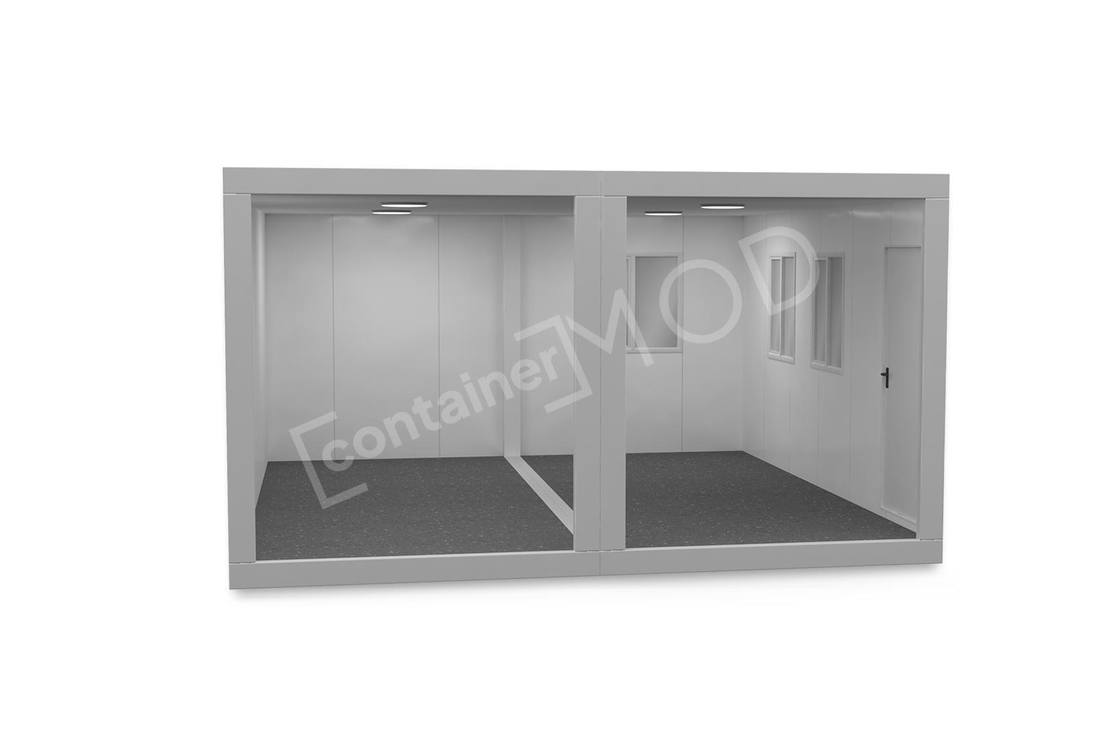 Container Modular 6x4.8m 1 Usa 3 Ferestre White ContainerMod