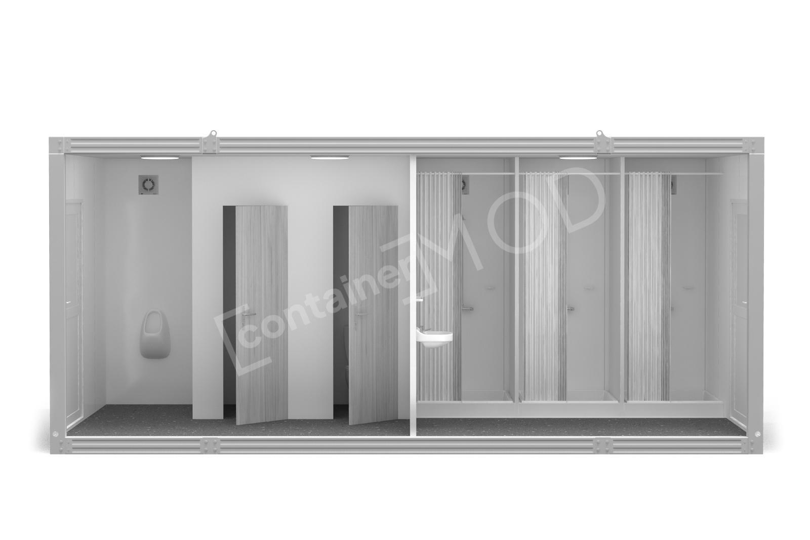 Container Sanitar 6m cu 3 Dusuri, 2 WC, 1 Pisoar White ContainerMod